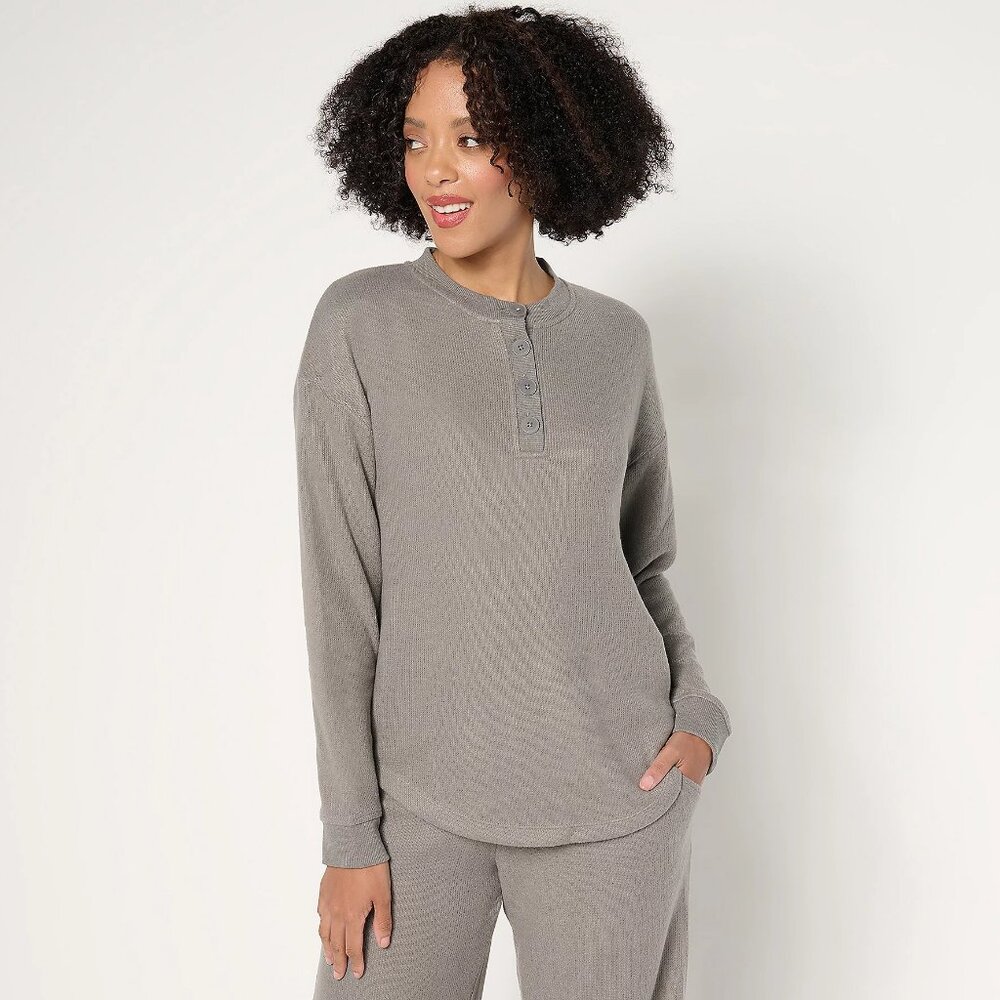 Cuddl Duds Jersey Back Sweater Henley Pullover - Grey Sz Small a695352